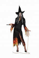Ladies Witch with Fire Black & Red Costume