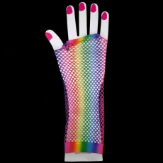 Rainbow Long Neon Fishnet Gloves
